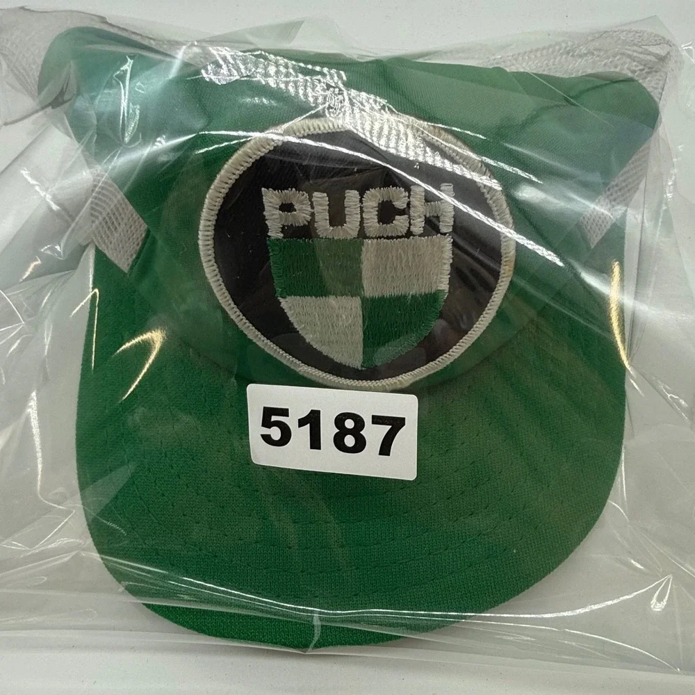 Vintage Puch Moped Trucker Hat Green White Mesh Snapback US Cap Made in USA